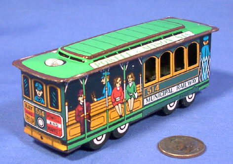 San Francisco Cable Car  ~ Tin Toy ~ 1960's Japan Import ~ Friction Drive 